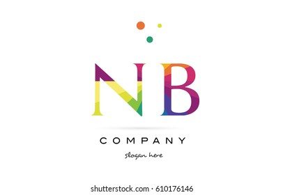 nb n b  creative rainbow colors colored alphabet company letter logo design vector icon template