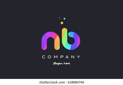nb n b  creative rainbow green orange blue purple magenta pink artistic alphabet company letter logo design vector icon template