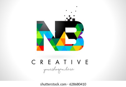 NB N B Letter Logo with Colorful Vivid Triangles Texture Design Vector Illustration.