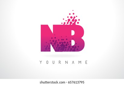 NB N B Letter Logo with Pink Letters and Purple Color Particles Dots Design.