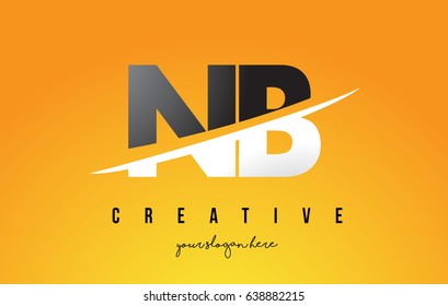 NB N B Letter Modern Logo Design with Swoosh Cutting the Middle Letters and Yellow Background.