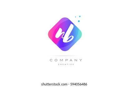 nb n b  pink blue rhombus abstract 3d alphabet company letter text logo hand writting written design vector icon template 