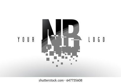 NB N B Pixel Letter Logo with Digital Shattered Black Squares. Creative Letters Vector Illustration.