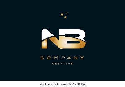 nb n b  white yellow gold golden metal metallic luxury alphabet company letter logo design vector icon template