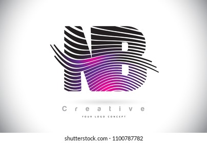 NB N B Zebra Texture Letter Logo Design With Creative Lines and Swosh in Purple Magenta Color Vector.