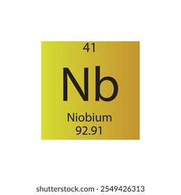 Nb Niobium Transition metal Chemical Element Tabela periódica. Simples ilustração de vetor quadrado plano, simples ícone de estilo limpo com massa molar e número atômico para Lab, ciência ou classe de química.