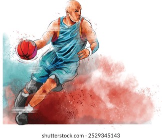 NBA All-Star Game  Basketball Player , Hand-painted basketball player , watercolor Painting, computer Wallpaper, sports Equipment 