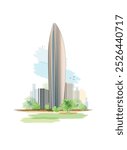 The NBK Tower illustration at Kuwait. The NBK Tower is the office of the National Bank of Kuwait.