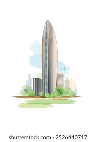 The NBK Tower illustration at Kuwait. The NBK Tower is the office of the National Bank of Kuwait.