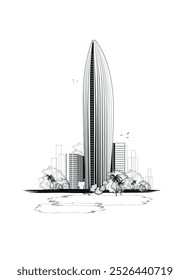 La ilustración de la Torre NBK en Kuwait. La NBK Tower es la oficina del Banco Nacional de Kuwait.