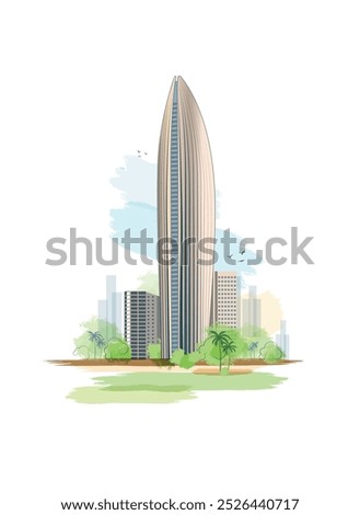 The NBK Tower illustration at Kuwait. The NBK Tower is the office of the National Bank of Kuwait.