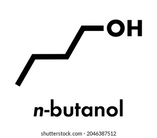 n-butanol (1-butanol) molecule. Used as flavouring and as a solvent. Skeletal formula.