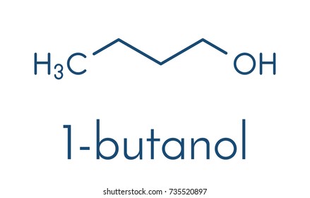 n-butanol (1-butanol) molecule. Used as flavouring and as a solvent. Skeletal formula.