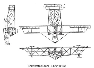 NC 4 Flying Boat hat einen 1600 PS Motor, Vintage-Linie Zeichnung oder Gravitation Illustration.