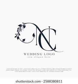 NC, CN Wedding Initials Design. Floral Monogram