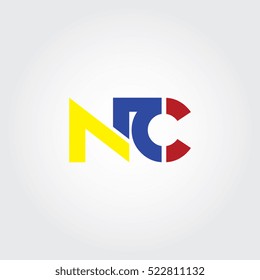 NC flat initial letter logo combining yellow, blue and red