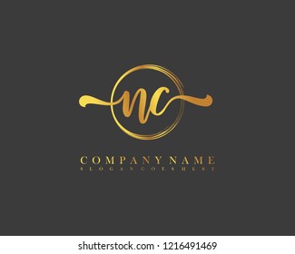 NC initial handwriting logo circle template vector