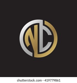 NC initial letters looping linked circle elegant logo golden silver black background