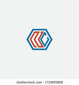 Nc initial logo. Hexagon vector line