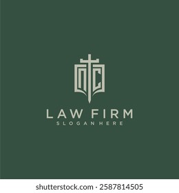 NC initial monogram for law firm with sword and shield logo image