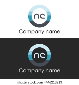 NC letter circle shape icon logo white blue