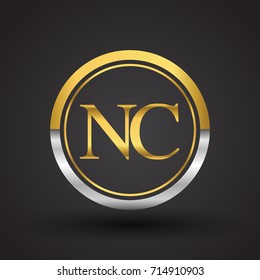 NC Letter logo in a circle, gold and silver colored. Vector design template elements for your business or company identity.