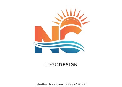 NC Letra Logo Monograma Sun Wave Diseño de marca moderno