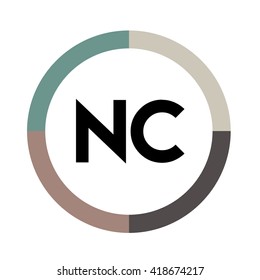 NC letters, four colors in abstract background logo, design identity in circle, alphabet letter