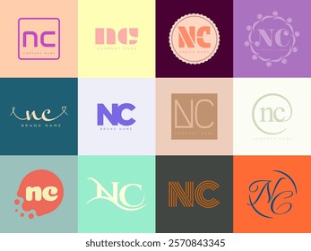 NC logo company template. Letter n and c logotype. Set different classic serif lettering and modern bold text with design elements. Initial font typography. Collection trendy business identity.