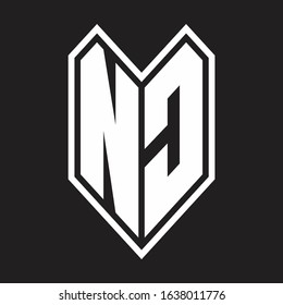 NC Logo monogram with emblem line style isolated on black background