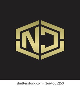 Monograma NC con forma hexagonal y placa de diseño redondeada de la línea de la pieza con colores dorados