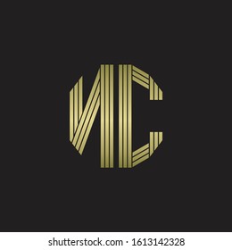 NC Logo monogram outline style linked isolated with gold colors