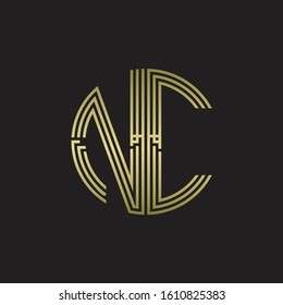 NC Logo monogram triple ribbon style line design template isolated with gold color