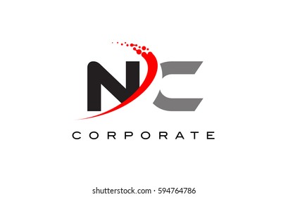 NC Modern Letter Logo Design with Red Swoosh and Dots