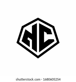 NC-Monogramm-Logo mit sechseckiger Form und abgerundeter Strichdesignvorlage einzeln auf weißem Hintergrund