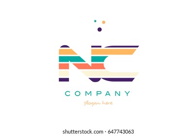 nc n c alphabet letter logo colors colorful line stripe font creative text dots company vector icon design template
