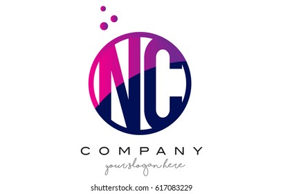 NC N C Circle Letter Logo Design with Purple Magenta Dots Bubbles Vector Illustration
