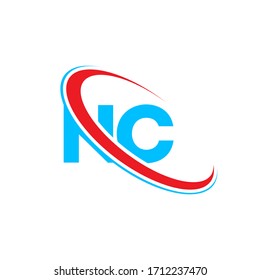 NC N C letter logo design. Initial letter NC linked circle upercase monogram logo red and blue. NC logo, N C design