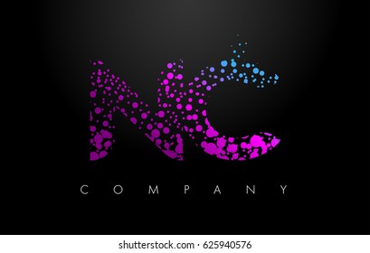 NC N C Letter Logo with Purple Blue Particles and Bubble Dots Design Vector.