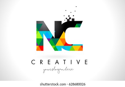 Logotipo Carta NC N C com Triângulos vívidos coloridos Textura Design Vetor Ilustração.