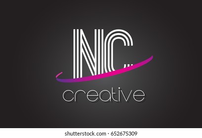 NC N C Letter Logo with Lines Design And Purple Swoosh Vector Letters Illustration.