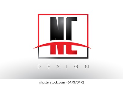 NC N C Logo Letters with Red and Black Colors and Swoosh. Creative Letter Design Vector.