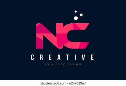 NC N C Purple Letter Logo Design with Low Poly Pink Triangles Concept