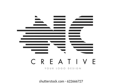 NC N C Zebra Letter Logo Design with Black and White Stripes Vector