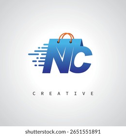 NC Shopping Monogram – Fast Delivery E-commerce Logo with Bag Icon and Digital Branding for Online Store, Retail and Logistic Identity
