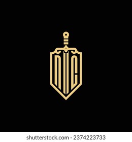 Escudo vintage de NC y logotipo inicial de espada en diseño profesional de alta calidad que se imprimirán bien en cualquier medio impreso