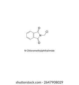 Estrutura esquelética de N-clorometilftalimida. Imida ilustração esquemática composta. Diagrama simples, fórmula química.