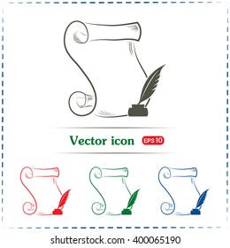 ncient parchment sheet of paper and a quill to write icon