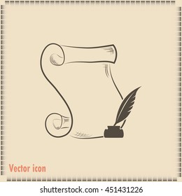 ncient parchment sheet of paper and a quill to write icon