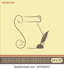 ncient parchment sheet of paper and a quill to write icon